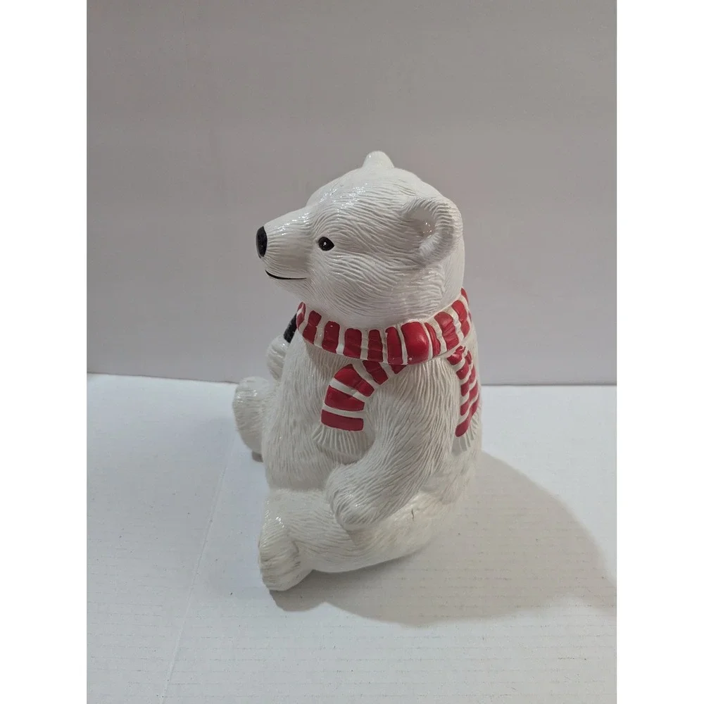 Vintage 1994 Coca-Cola Polar Bear Ceramic Cookie Jar with Red Scarf‎ 10.5 Inch
